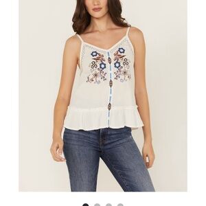 Shyanne White Camisole with Blue Embroidery